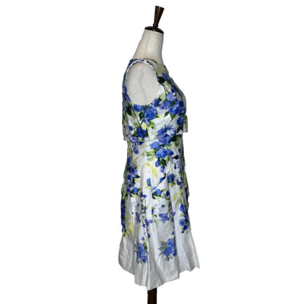 Vtg Lauren Ralph Lauren  Pleated Sleeveless A Line 4 Dress Floral White Blue - Picture 4 of 6